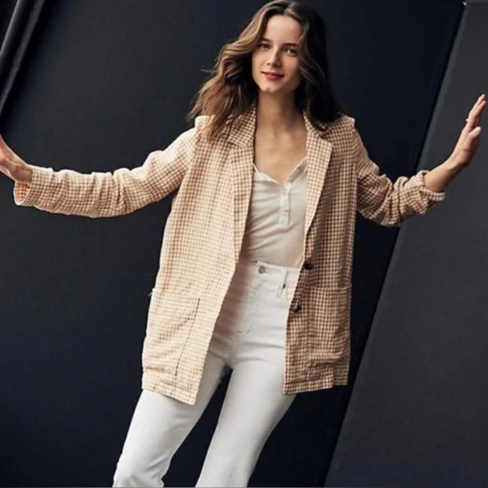 Madewell Linen Dorset Blazer Jacket Gingham Check